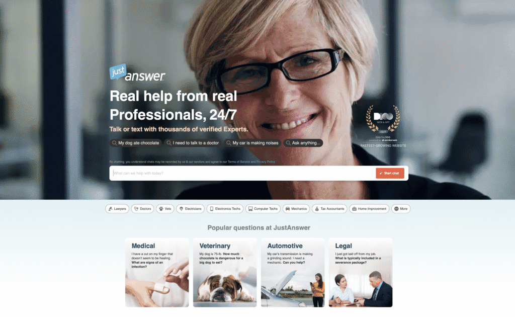 Justanswer website